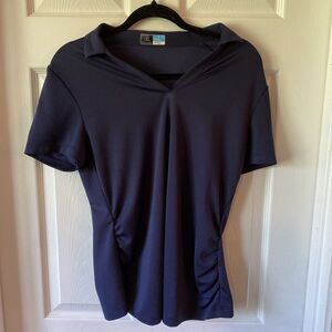 PGA Tour Women’s Large Airflux Golf Blouse Navy V Neck Short Sleeve